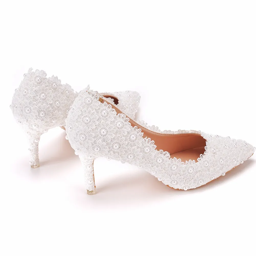 Breakj Breakj Cm Pointed Single Shoes Small Thin Heel Single Heel Single Shoe Tips Shoes Large Size Women's Shoes Lace Wedding Shoes Bridesmaid Shoes