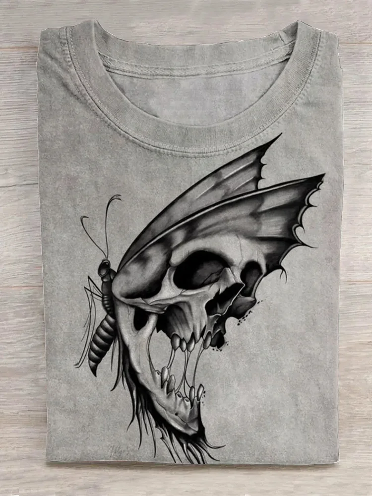 Teecade Teecade Skull Pattern Butterfly T-shirt
