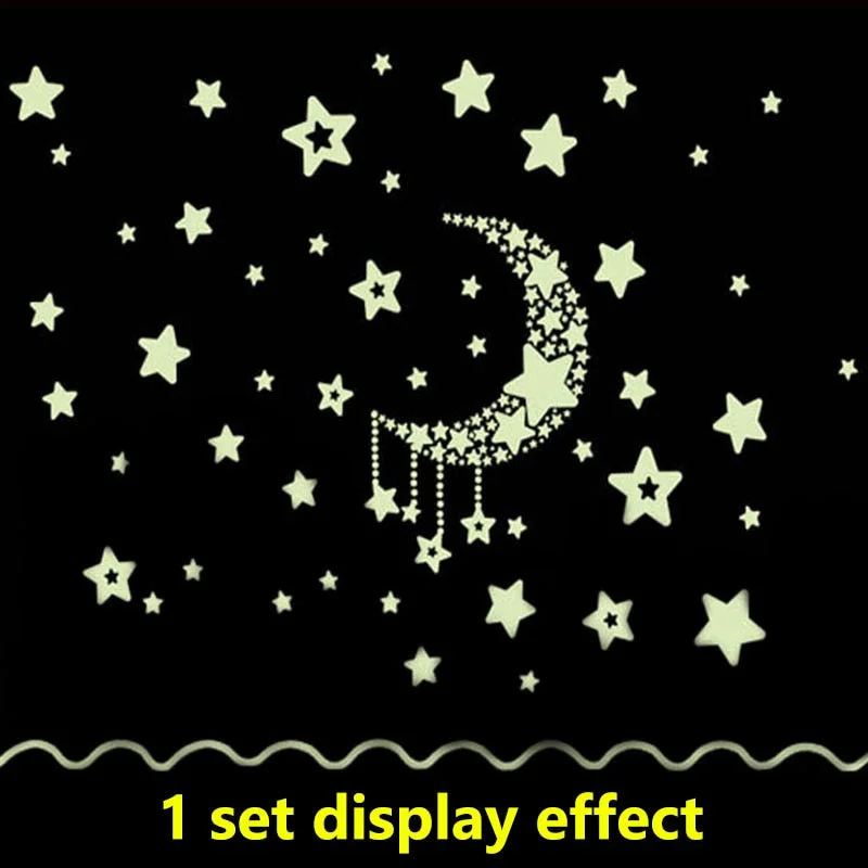Luminous Moon and Stars Wall Stickers Art Design Stickers for Kids Room Home Decoration Wall Decals Glow in the Dark Decor
