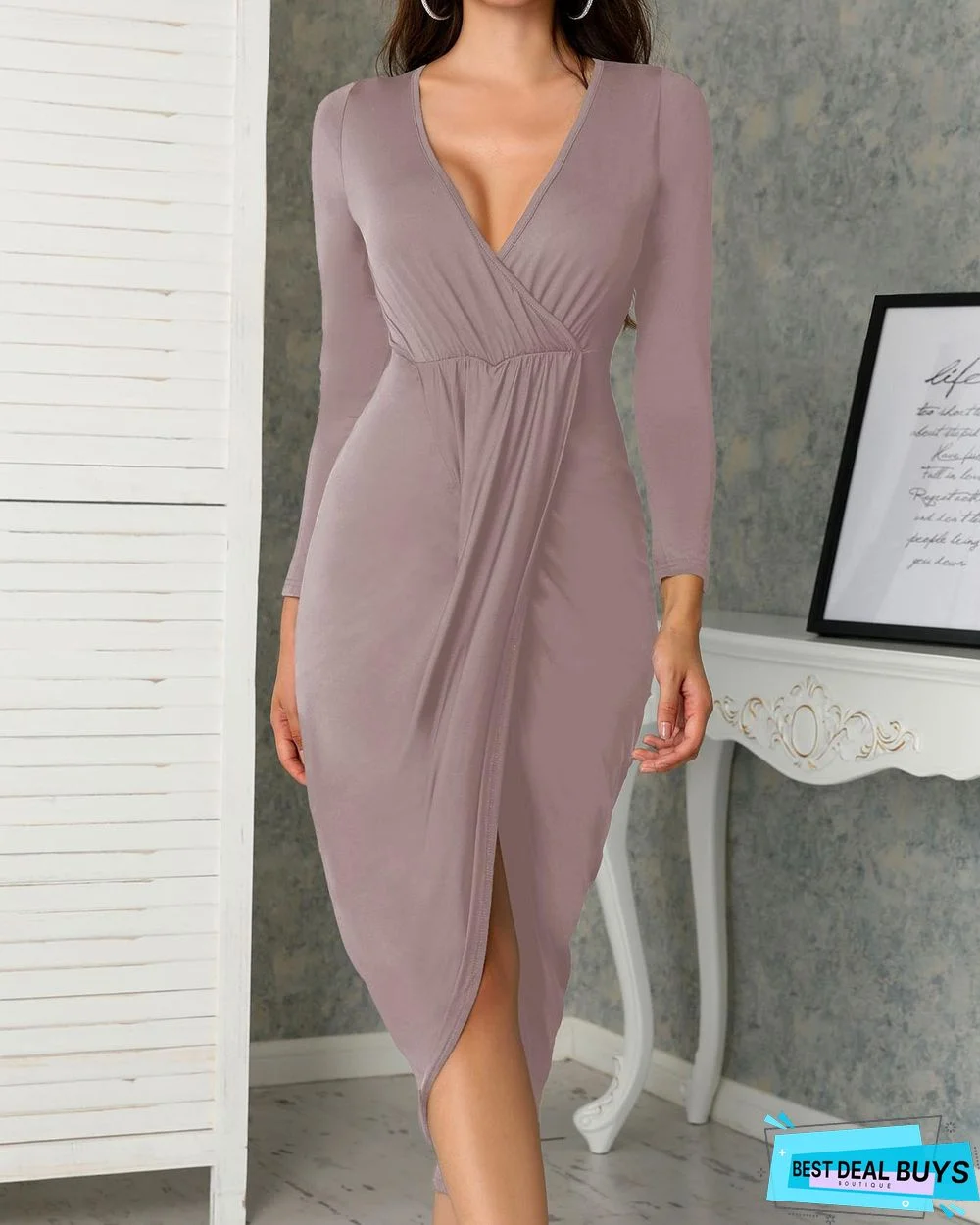 Deep V Ruched Tulip Hem Party Dress