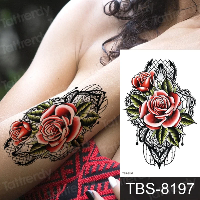 Fashion Colorful Tattoo Waterproof Stickers Beautiful Flowers Tattoo Women New Waterproof Temporary Black Tattoo Sticker Body