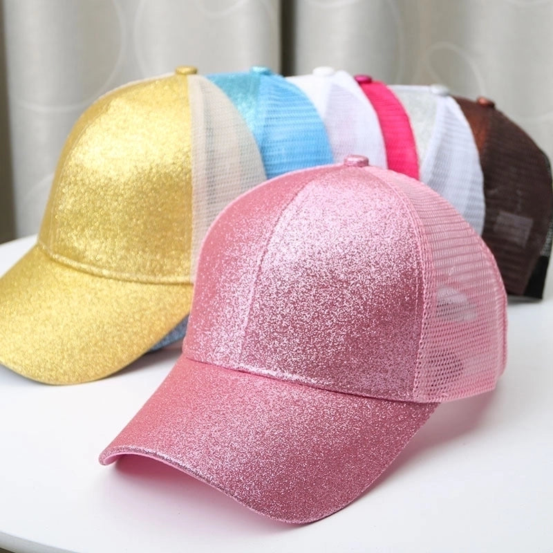 Women’s Fashion Solid Color Sequins Curved Eaves Baseball Cap