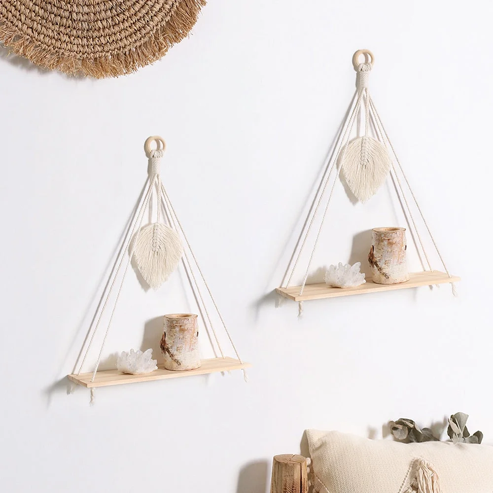 Wall Hanging Shelf Boho Home Decor Rope Macrame Shelf for Plant Hanger Farmhouse Rustic Planter Bedroom Living Room Decoration