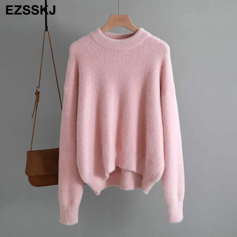 autumn winter oversize thick mink cashmere sweater poullovers women batwing sleeve 2019 female casual warm fur sweater jumper