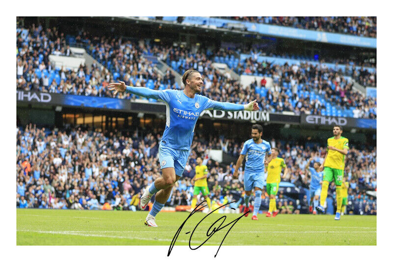 Jack Grealish Manchester City Signed A4 Autograph Photo Poster painting Print 2021/22