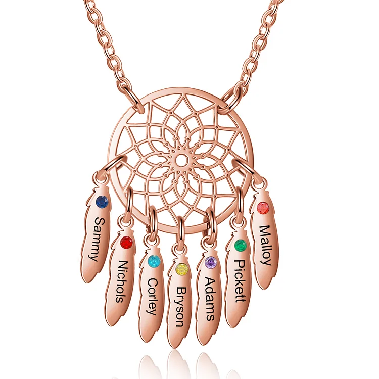 Personalized Dream Catcher Necklace with 7 Birthstones for Women