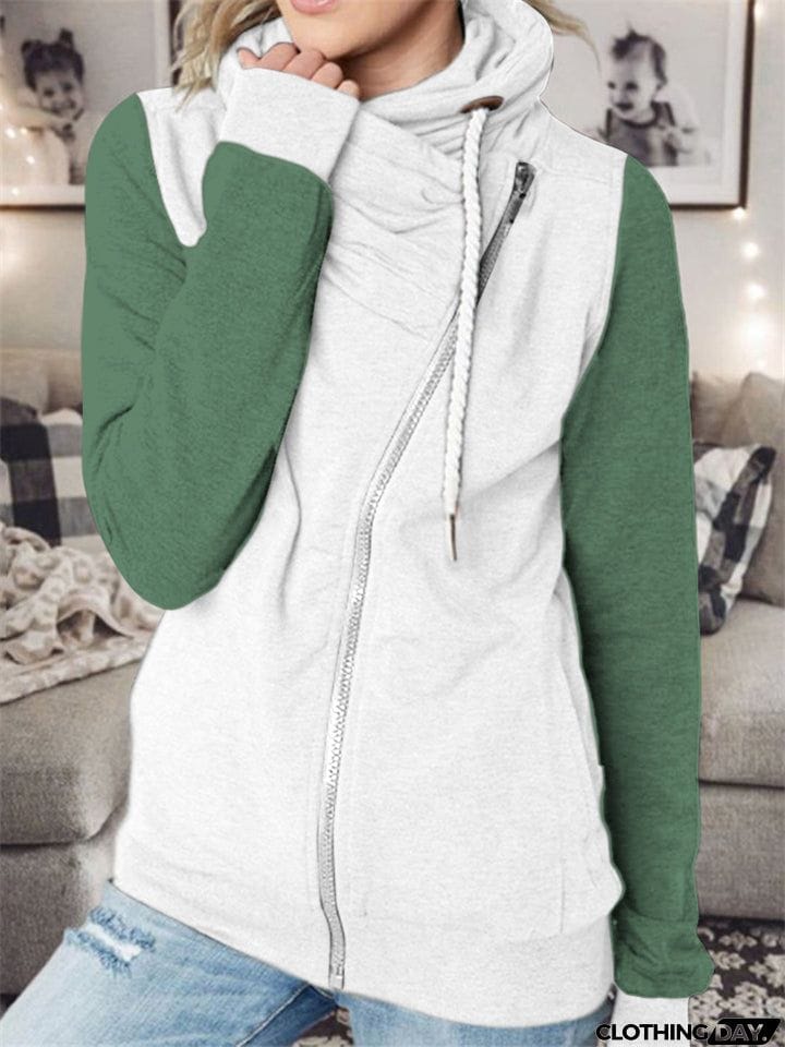 Vogue Personality Contrast Color Zipper Female Hoodies