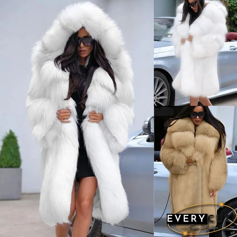 Winter New Women Fashion High-end Artificial Mink Coat Long Warm Fur Coat Casual Hooded Coat Plus Size