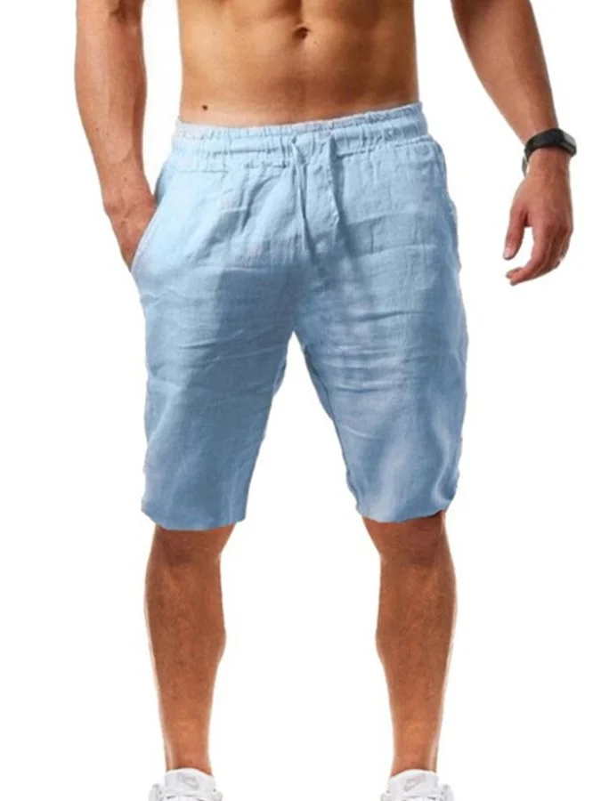 Men's Casual Solid Color Elastic Waist Cotton Shorts socialshop