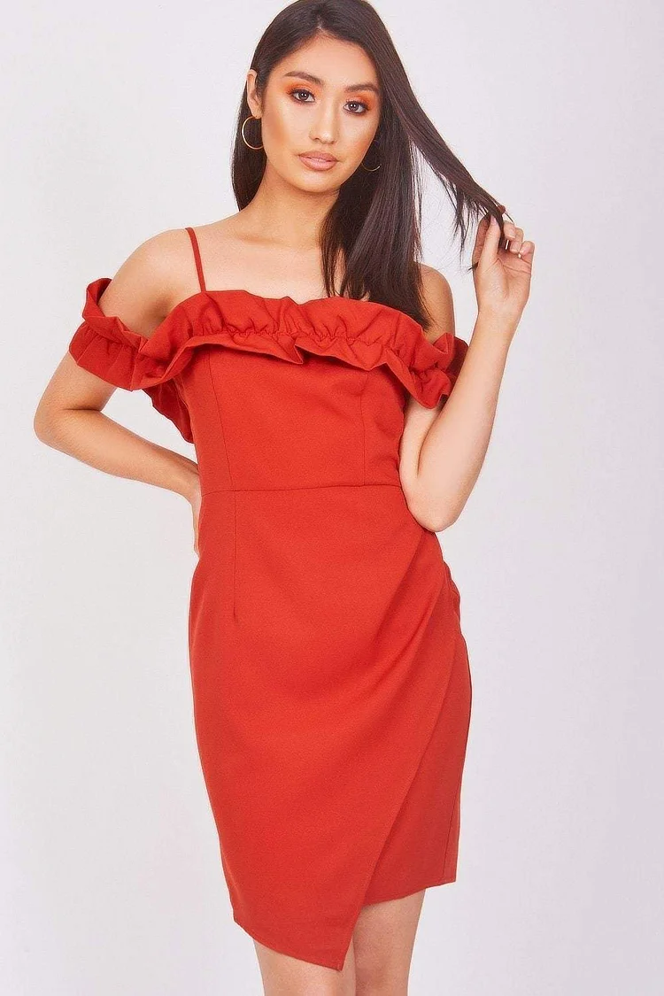 Rust Dress With Frill Detail Katch Me