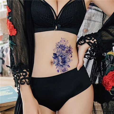Sdrawing 4/5/9/10/18 PIeces Long Lasting Blue Flower Jewelry Tattoo Sticker Sexy Belly Block Scar Stretch Marks Waterproof Tattoo Sticker