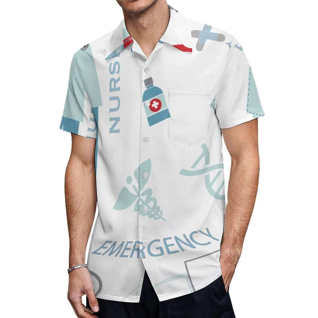 Short Sleeve Medical Emergency Nurse Doctor Hawaiian Shirt Mens Button Down Plus Size Tropical Hawaii Beach Shirts