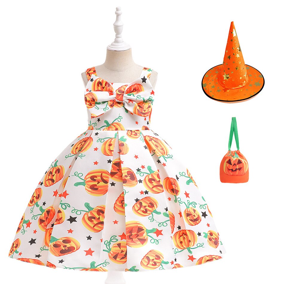 LLYGE Halloween Costume For Kids Girl Princess Dress Children Witch Cosplay Costume Set Hat Bag Baby Halloween Party Evening Dress llyge