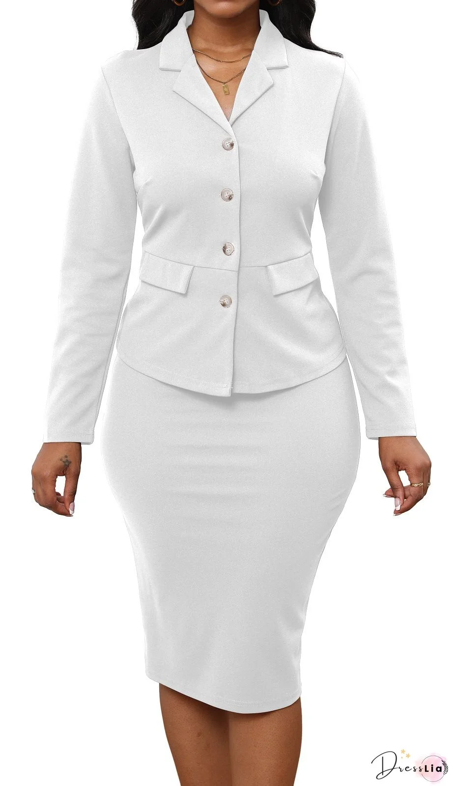 Two-piece Skirt Suit Set, Lapel Blazer & Sheath Midi Skirt 2pcs Business Outfit, Women's Clothing