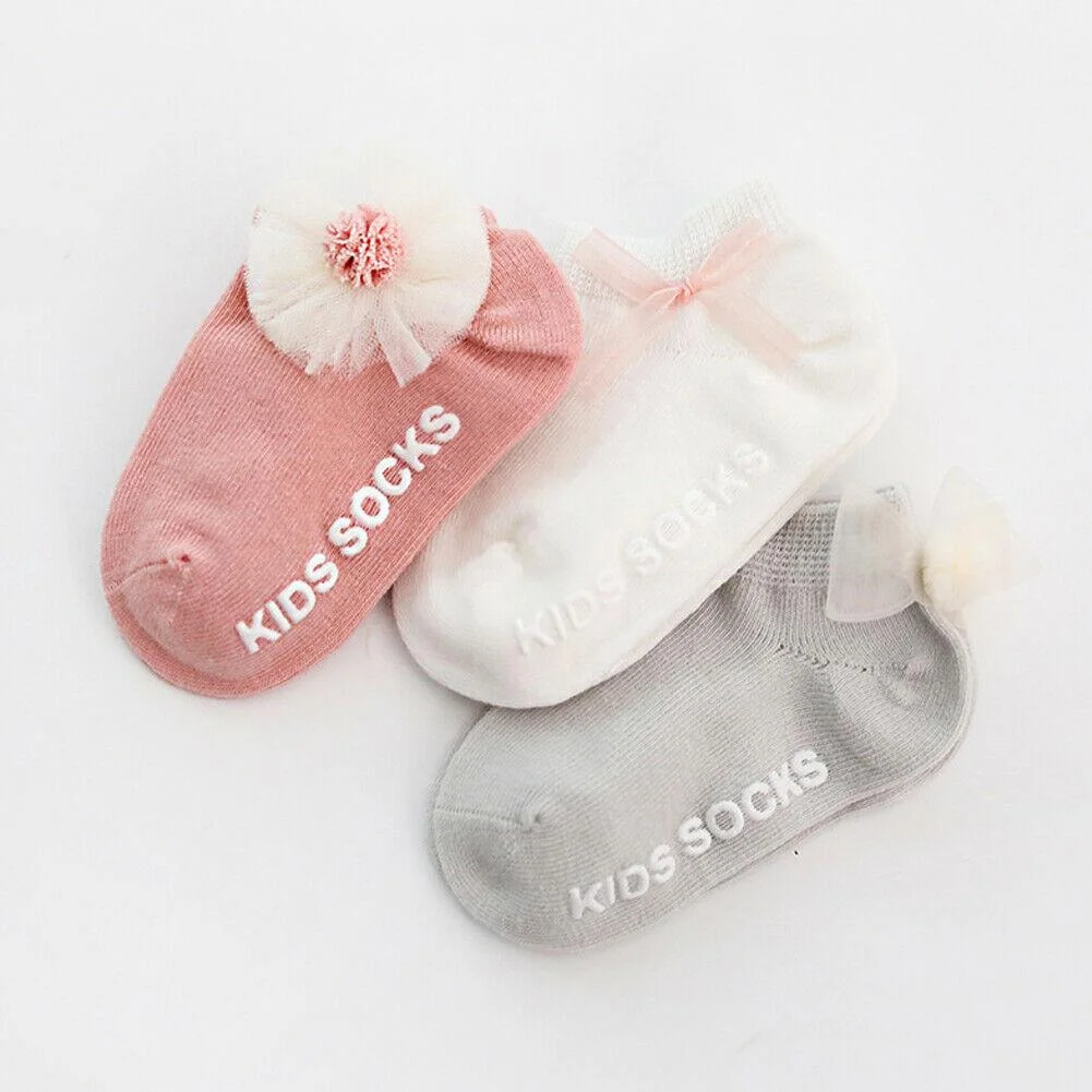 2021 Children Accessories Newborn Infant Baby Kids Girls Toddlers Soft Cotton Lace Bow Princess Angel Ankle Socks 3Pairs/Sets