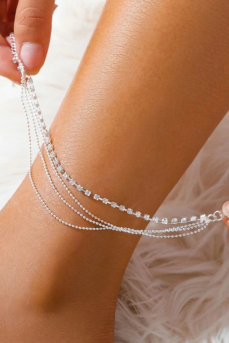 Rhinestone Decor Fashionable Alloy Multilayered Anklet
