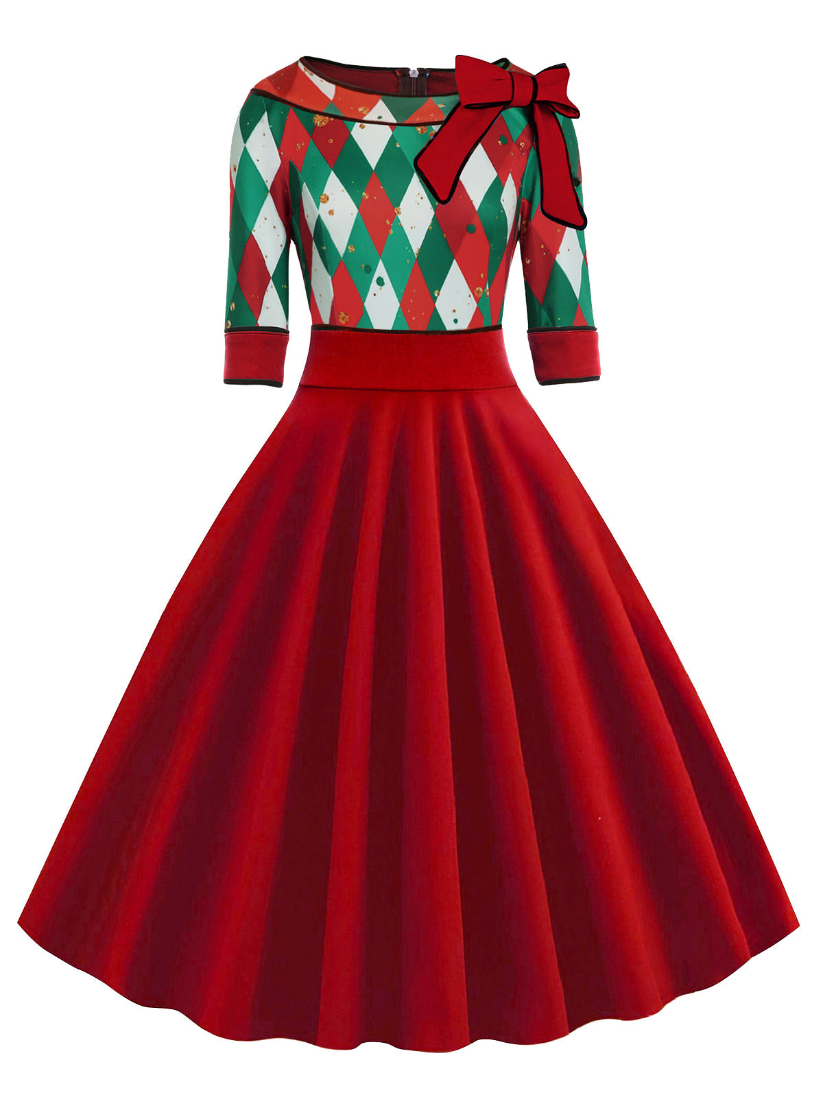 Pre-Sale Red 1950s Christmas Plaids Bow Decor Dress