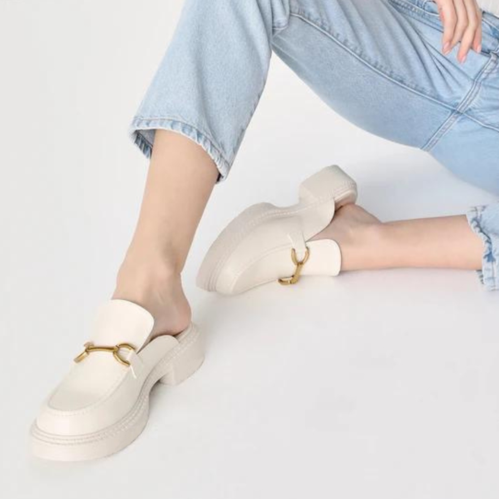 White  Mules With Platform Chain Decor Flats Nicepairs
