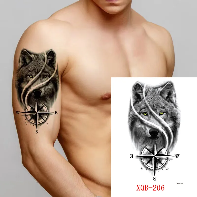 Sdrawing Forest Tattoo Sticker for Men Women Tiger Wolf Death Skull Temporary Tattoo Fake Henna Skeleton King Animal Tatoo Pattern