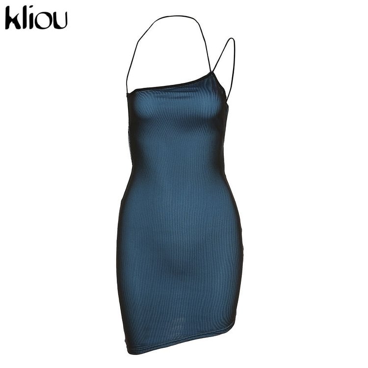 Kliou Mesh Halter Tie Up Baddie Dresses For Women Summer Casual Street Style Sexy Backless Sleeveless Mini Dress Female Hot - BlackFridayBuys