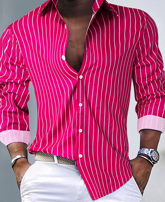 Casual Turndown Collar Buttons Long Sleeve Striped Shirt