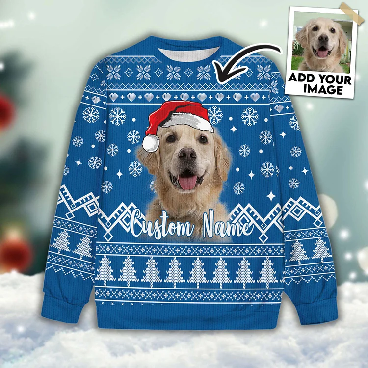 Custom Pet Unisex Sweater All Over Print Merry Christmas Blue Color