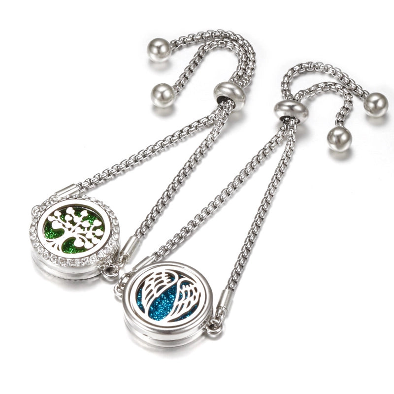 Fashion Angel Wings Aromatherapy Pendant Bracelet Essential Oil Diffuser Stainless Steel Bracelet Adjustable Women Simple