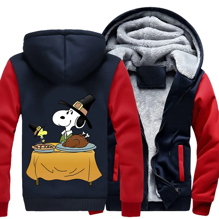 Snoopy With Turkey, Thanksgiving Fleece Jacket