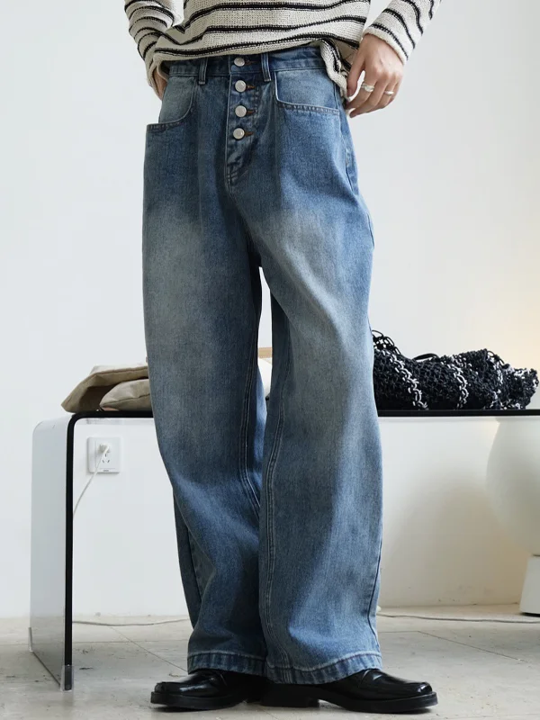 Retro High Waist Washed Jeans Loose Trousers - yankia