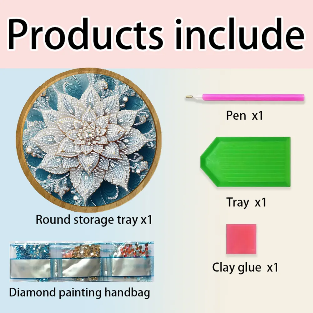 DIY Diamond Painting Kit Round Wooden Tray Diamond Painting Tray (Mandala D)