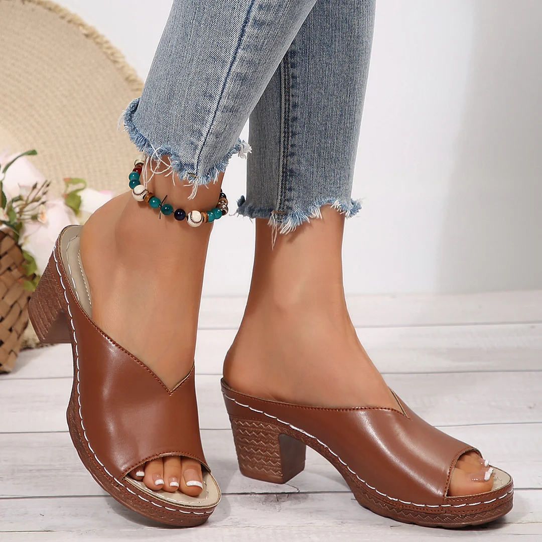 Yyvonne Summer New Fashion High-Heeled Coarse And Fish Mouth One-Word Drag Women Large And Cold Slippers Women