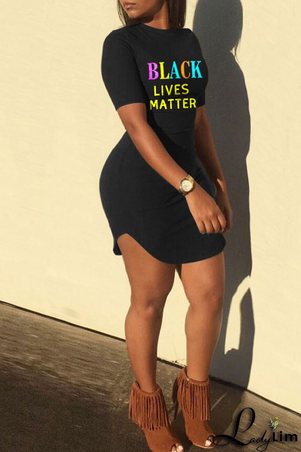 Tangerine Red Casual Print Patchwork O Neck One Step Skirt Dresses