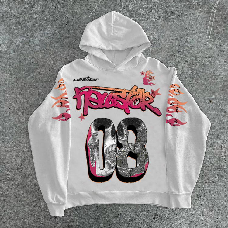 Street Hip Hop Hellstar Print Fleece-Lined Hoodie