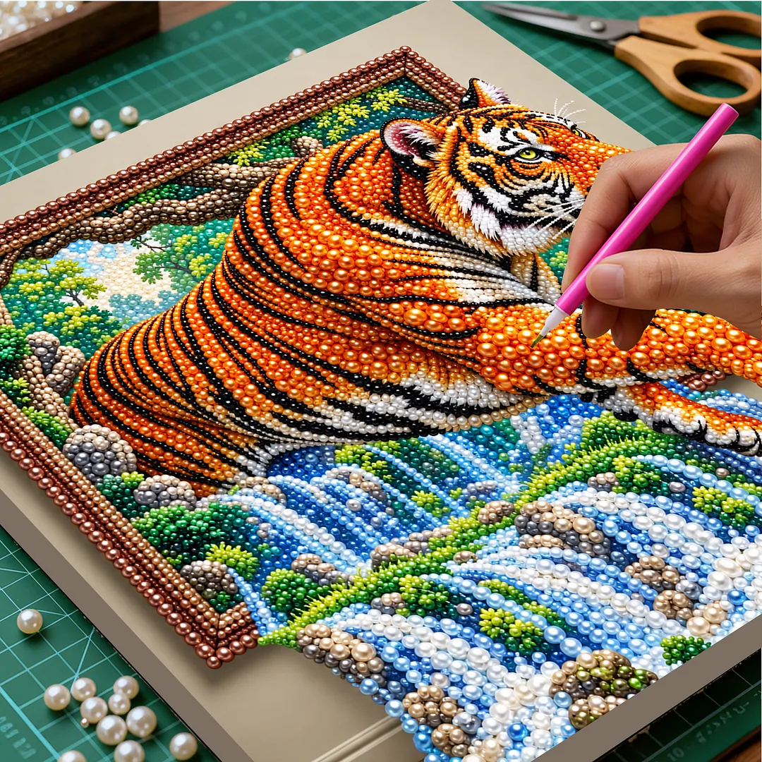 DIY Framed Pearl Art Tiger Painting Kit 11.81x11.81in