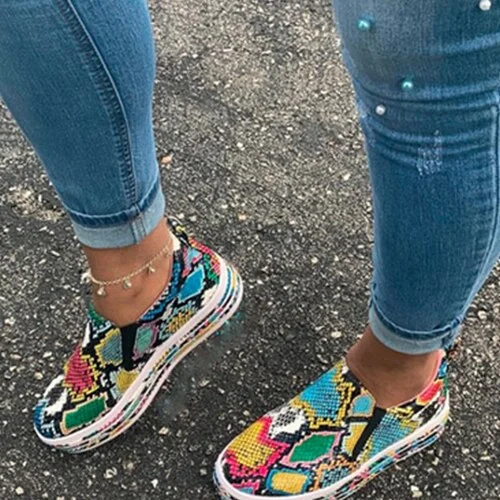 Women Printing Loafer Woman Snake Pattern Vulcanized Women's Casual Sneakers Female Slip On Flat Platform Ladies Walking Shoes