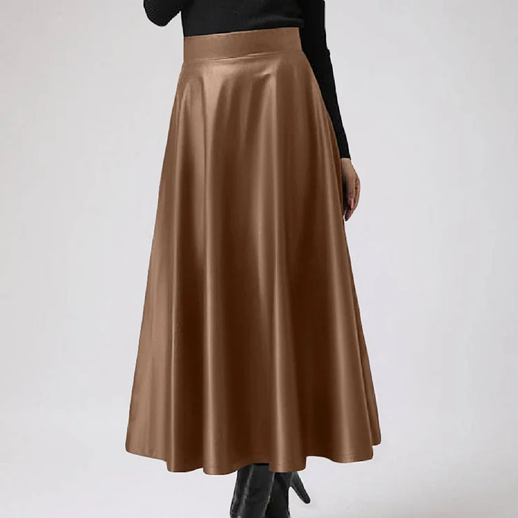 Fashion Leather PU Midi Skirt
