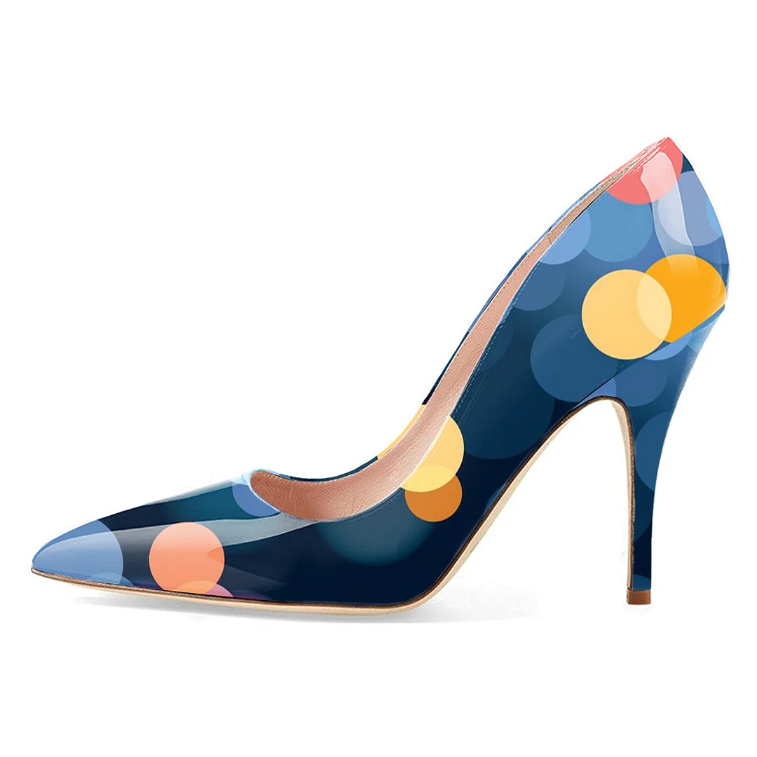 Women's Colorful Polka Dot Printed Patent Leather Stiletto Heel Pumps 