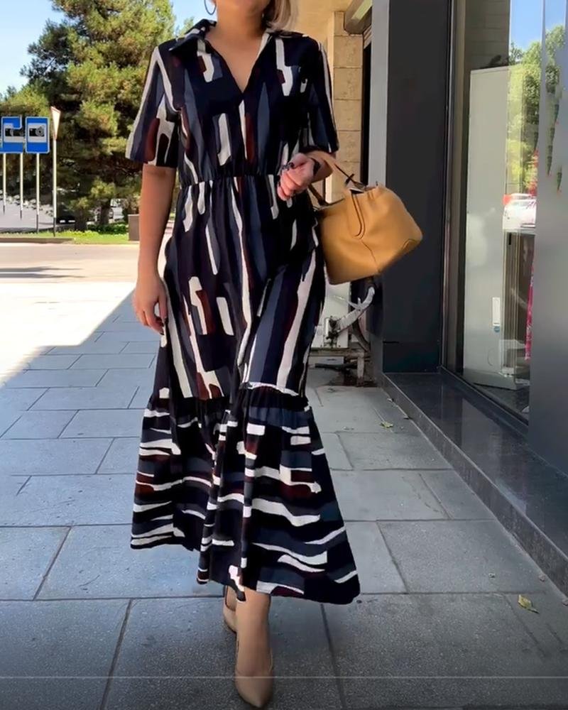 Women's Casual Vacation Style Colorblock Line Print Maxi Dress