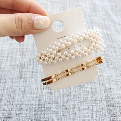 3/5 PCS/Set Fashion pearl Hair Clips for Women Sweet Girl Simple Hairgrip Hairpins Alloy Handmade INS Hair Accessories