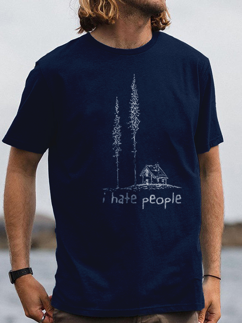 Men's I Hate People Printed Short-sleeve Crew Neck Comfy T-Shirt