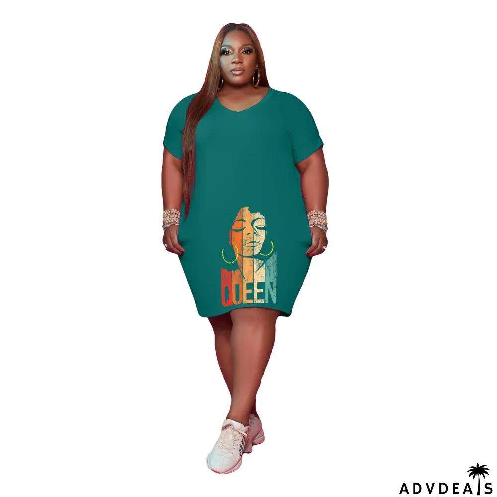 Women'S V Neck Solid Plus Size Women'S Fashion Casual Dress