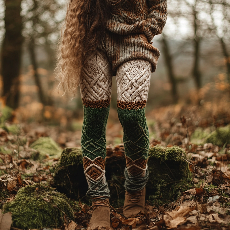 VChics St. Patrick's Inspired Celtic Patchwork Cozy Knit Leggings