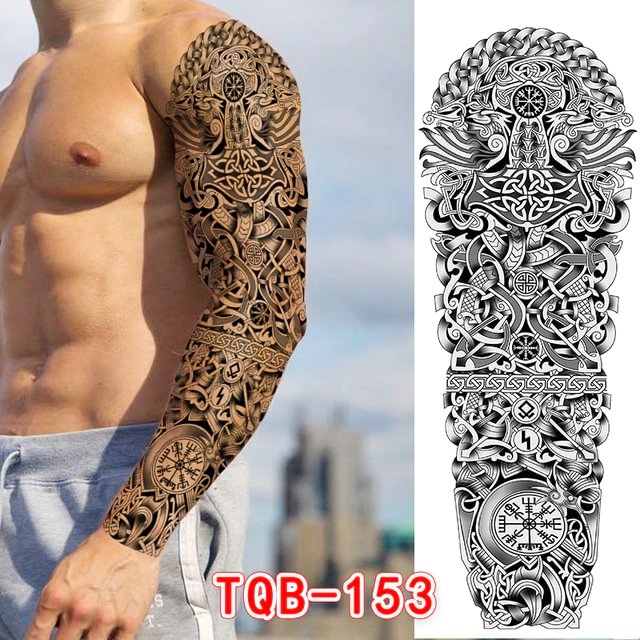 Gingf Arm Sleeve Fake Tattoo Lion Dragon Flower Waterproof Temporary Tattoo Stickers Men's Full Skull Tiger Totem Tattoos and Body Art