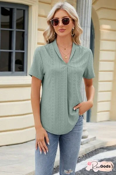 Eyelet Short Sleeve Blouse