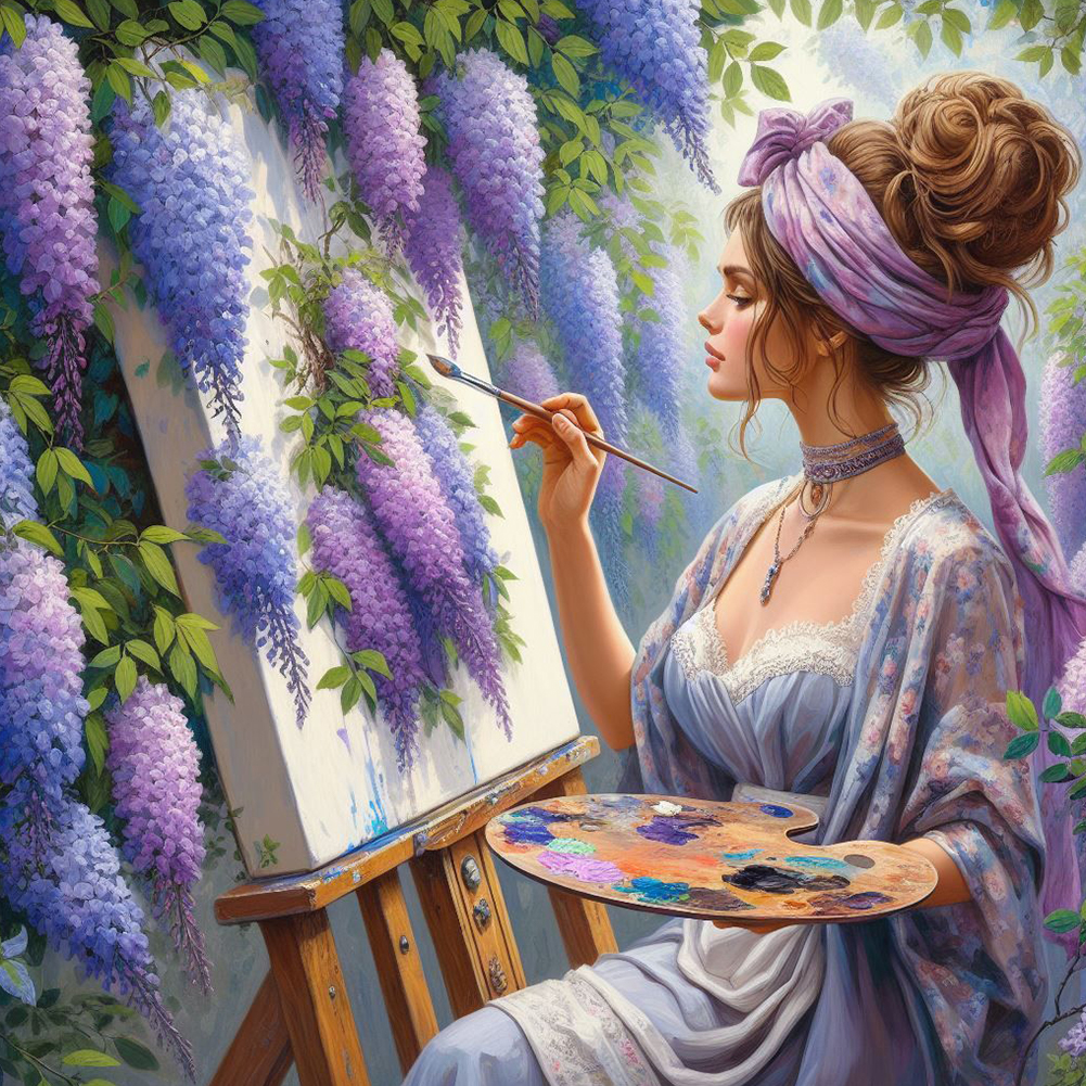 Girl Under Wisteria 40*40cm(canvas) full round drill diamond painting