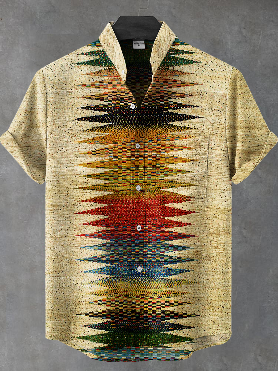 Gradient Abstract Geometric Stripes Art Print Casual 100% Cotton Shirt