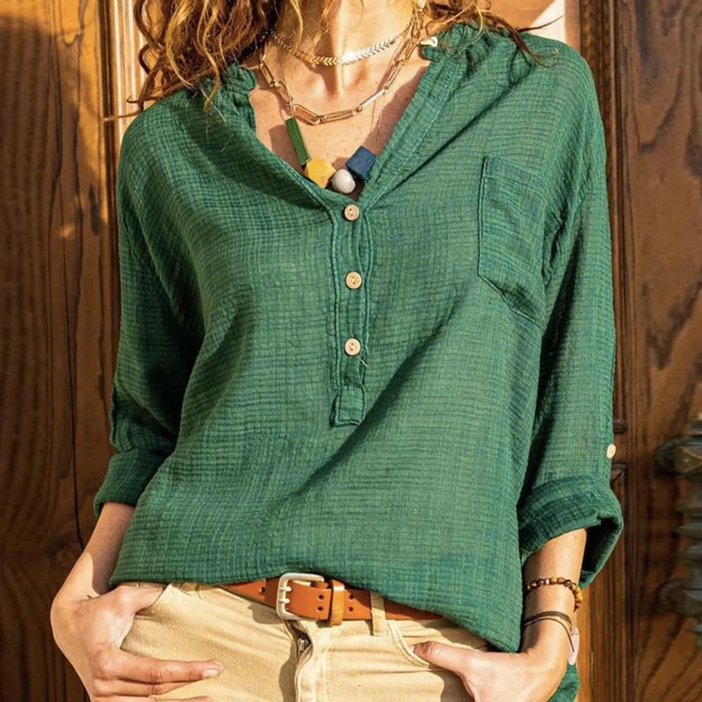 Casual Print V-Neck Long Sleeve Top