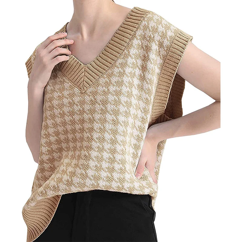 Wongn Wongn And Winter New Women's Thousand Bird Case Knitting Vest V Neck Sleeveless Sweater