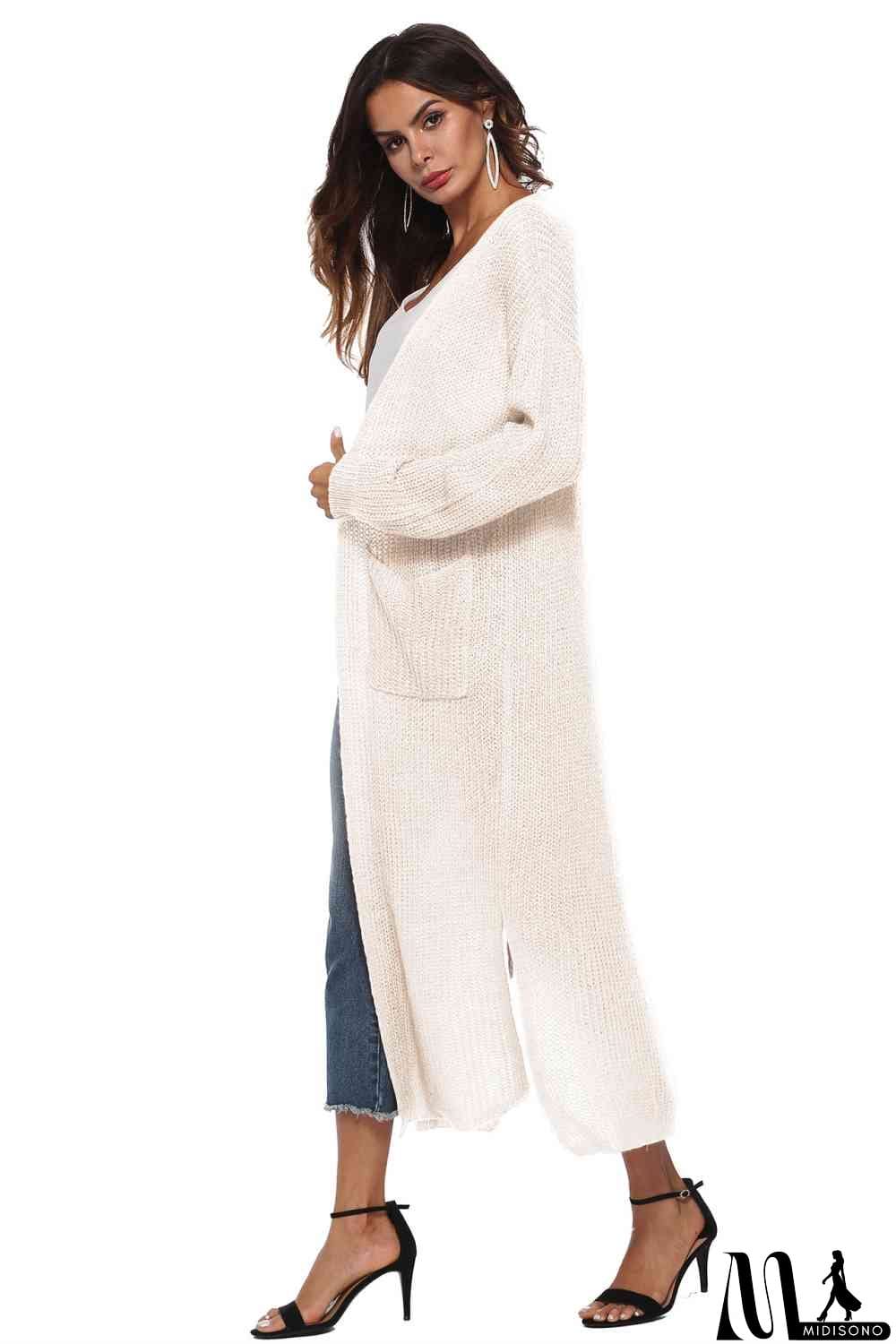 MidiSono - Long Sleeve Open Front Buttoned Cardigan