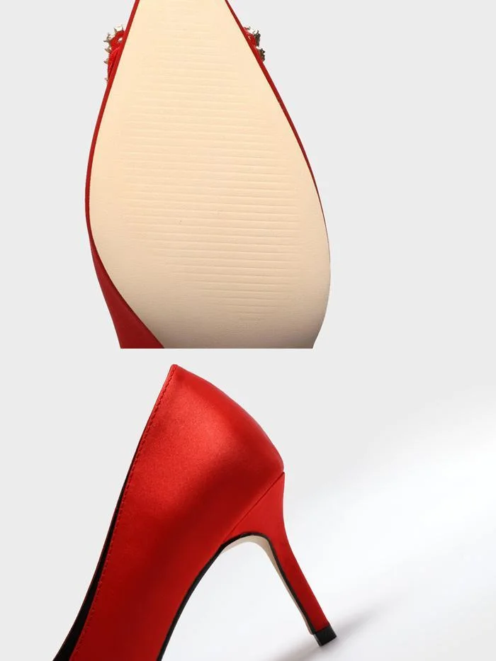 7cm red pointed stiletto high heels with dragon and phoenix rhinestones